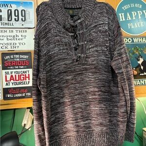 Men's Marled Black and Gray Crewneck Sweater with Toggle Accents